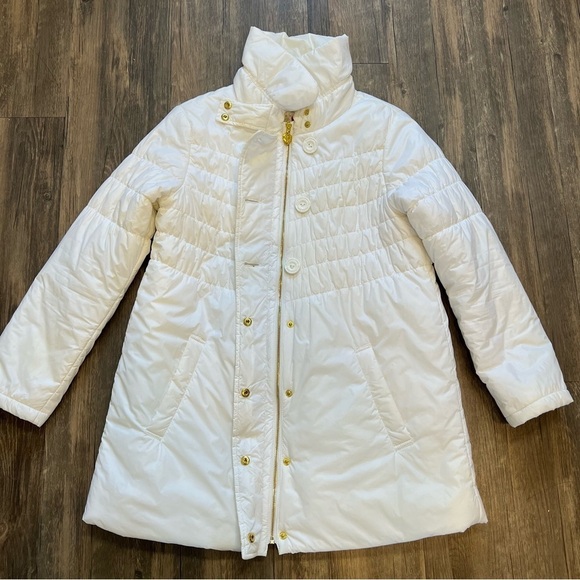 Twisted Heart Vintage White Mid Length Full Zip Warm Puffer Jacket Coat Snow M - Picture 12 of 16